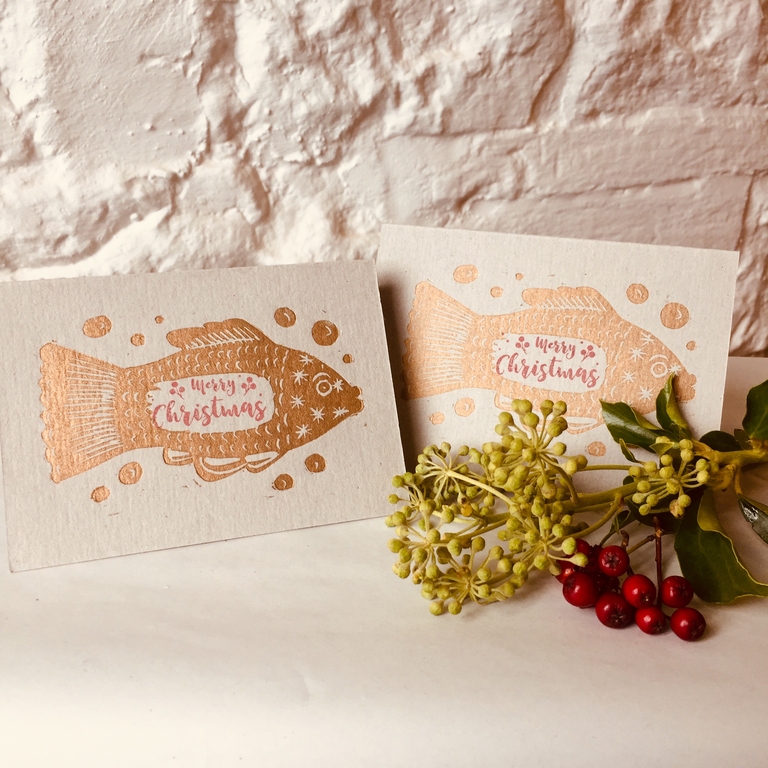 Linocut Christmas card design